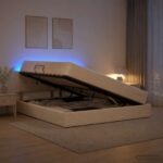 vidaXL LED úložná posteľ s matracom Krémová 160 x 200 cm Látka – Obrázok 13