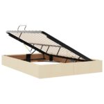 vidaXL LED úložná posteľ s matracom Krémová 160 x 200 cm Látka – Obrázok 4