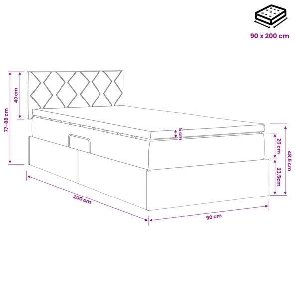 vidaXL LED úložná posteľ s matracom Sivohnedá 90 x 200 cm Látka – Obrázok 12