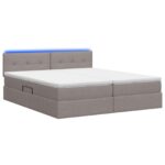 vidaXL LED úložná posteľ s matracom Sivohnedá 200 x 200 cm Látka – Obrázok 7
