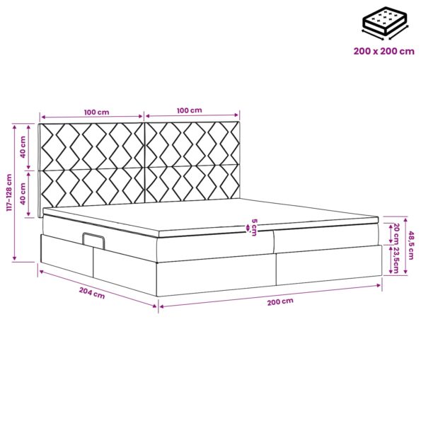 vidaXL Postel s úložným prostorem a matrací Modrá 200 x 200 cm látka – Obrázok 11