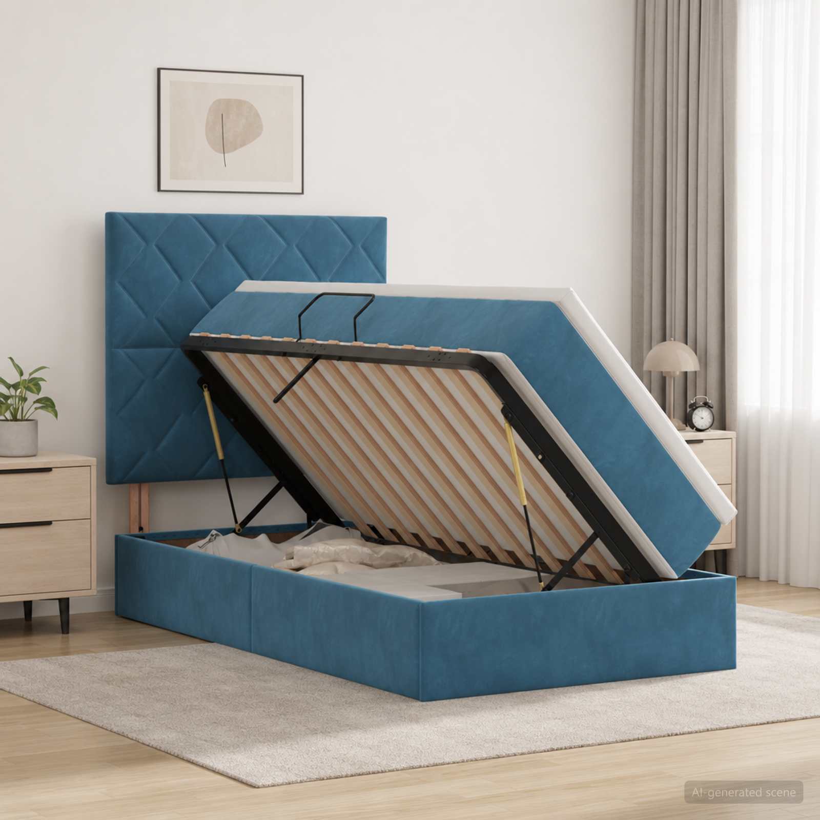 3459727_1.jpg vidaXL Postel s úložným prostorem a matrací Tmavomodrá 90 x 200 cm – Obrázok 1