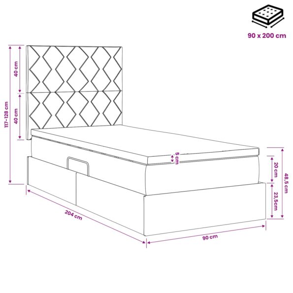 vidaXL Postel s úložným prostorem a matrací Tmavomodrá 90 x 200 cm – Obrázok 11