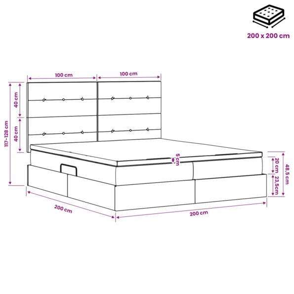 vidaXL Úložná posteľ s čelnou doskou Čierna 200 x 200 cm Zamat – Obrázok 11
