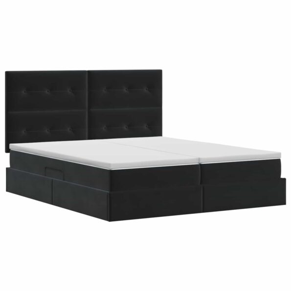 vidaXL Úložná posteľ s čelnou doskou Čierna 200 x 200 cm Zamat – Obrázok 7