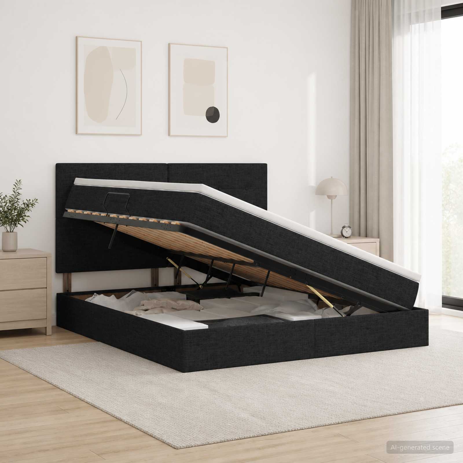 3459944_1.jpg vidaXL LED úložná posteľ s matracom Čierna 140 x 190 cm Látka – Obrázok 1