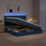 vidaXL LED úložná posteľ s matracom Modrá 200 x 200 cm Látka – Obrázok 12
