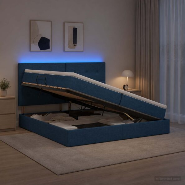 vidaXL LED úložná posteľ s matracom Modrá 200 x 200 cm Látka – Obrázok 12