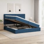 vidaXL LED úložná posteľ s matracom Modrá 200 x 200 cm Látka – Obrázok 13
