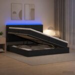 vidaXL LED úložná posteľ s matracom Čierna 200 x 200 cm Látka – Obrázok 4