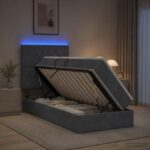 vidaXL LED úložná posteľ s matracom Tmavosivá 90 x 200 cm Zamat – Obrázok 13