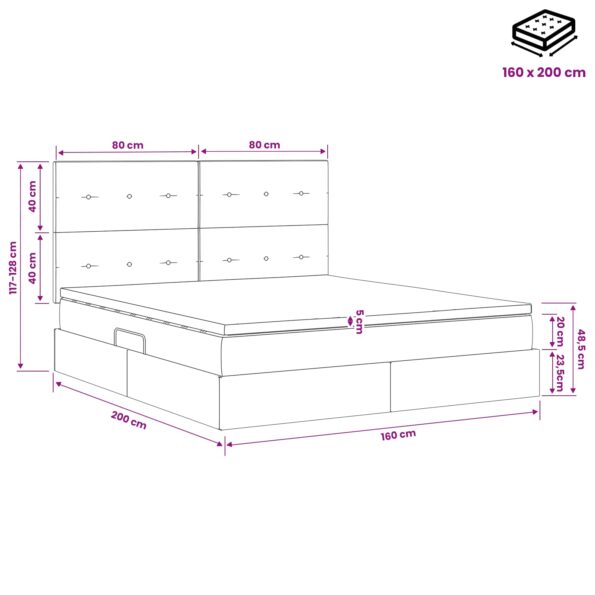 vidaXL LED úložná posteľ s matracom Svetlosivá 160 x 200 cm Zamat – Obrázok 12