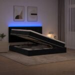 vidaXL LED úložná posteľ s matracom Čierna 200 x 200 cm Zamat – Obrázok 12