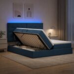 vidaXL LED úložná posteľ s matracom Modrá 200 x 200 cm Látka – Obrázok 12