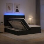 vidaXL LED úložná posteľ s matracom Čierna 200 x 200 cm Látka – Obrázok 13