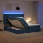 vidaXL LED úložná posteľ s matracom Modrá 200 x 200 cm Látka – Obrázok 12