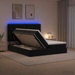 vidaXL LED úložná posteľ s matracom Čierna 200 x 200 cm Zamat – Obrázok 4