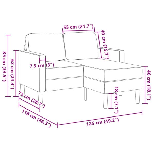 vidaXL 2-miestna pohovka s ležadlom v tvare L, svetlosivá 125 cm, umelá koža – Obrázok 9