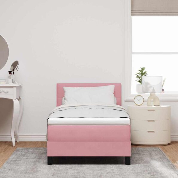 vidaXL Posteľ s pružinovým rámom Ružová 90 x 190 cm Zamat – Obrázok 3