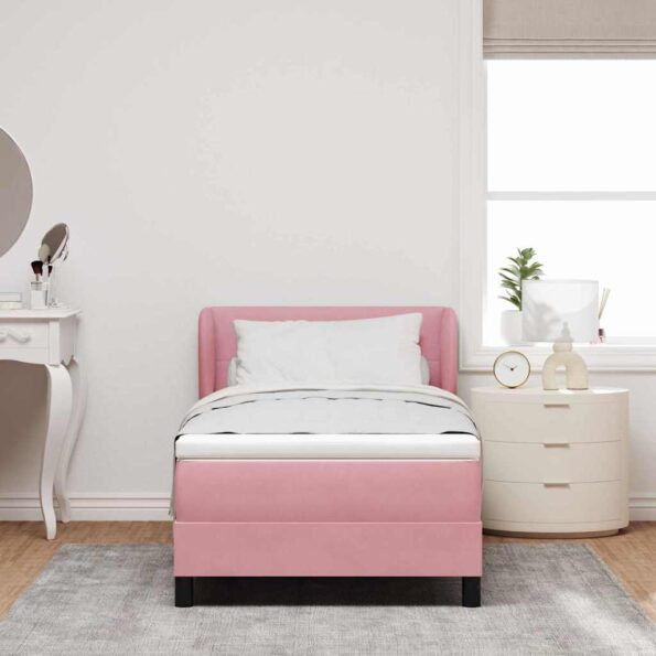 vidaXL Posteľ s pružinovým rámom Ružová 90 x 200 cm Zamat – Obrázok 3
