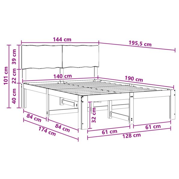 vidaXL Posteľový rám s čelom dvojlôžkový ROSTOCK Biela 140 x 190 cm – Obrázok 10