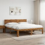 vidaXL Posteľový rám s čelom dvojlôžkový ROSTOCK Prírodná 200 x 200 cm