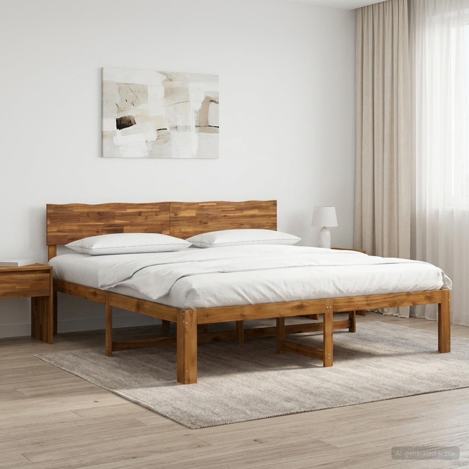 3405438_1.jpg vidaXL Posteľový rám s čelom dvojlôžkový ROSTOCK Prírodná 200 x 200 cm – Obrázok 1