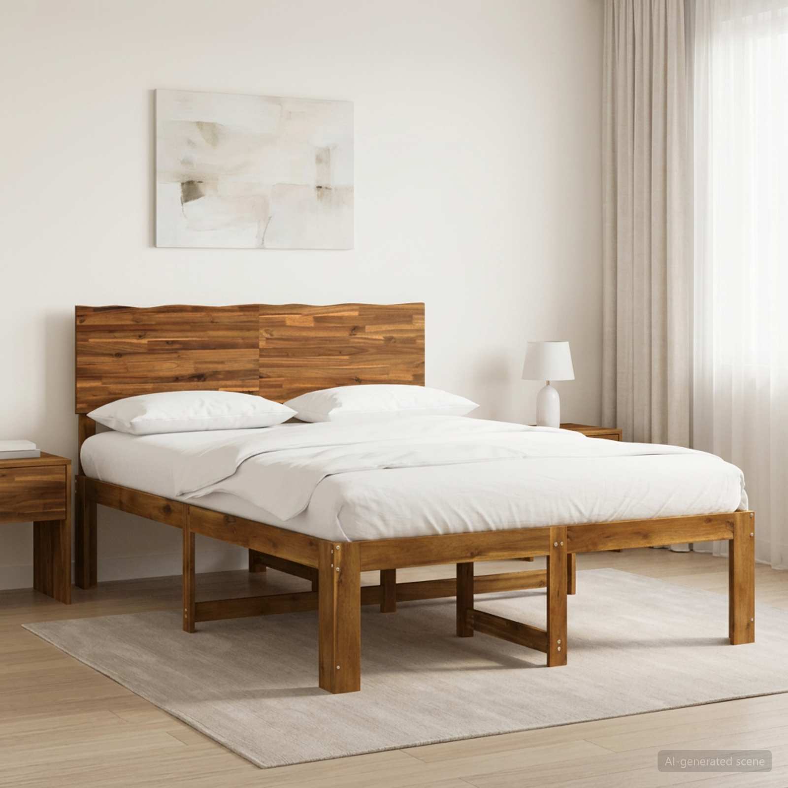 3405501_1.jpg vidaXL Posteľový rám s čelom dvojlôžkový ROSTOCK Prírodná 152 x 203 cm – Obrázok 1