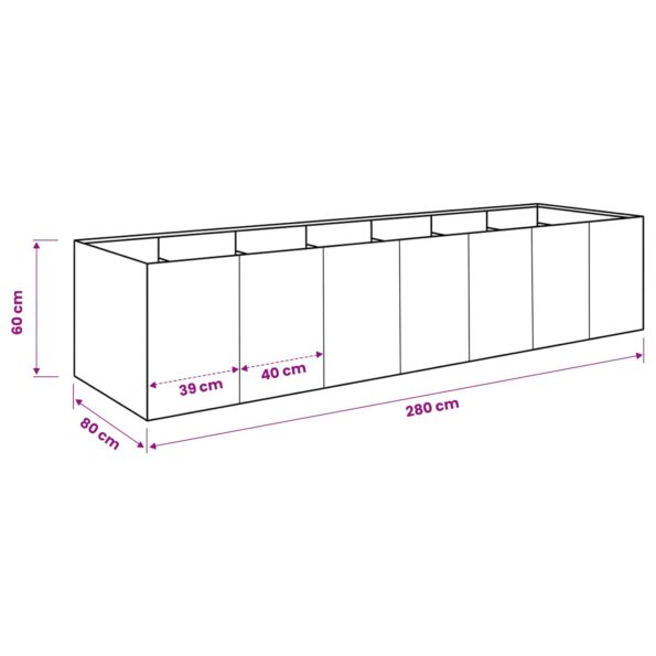 vidaXL Záhradný kvetináč Strieborná 280 x 80 x 60 cm – Obrázok 7