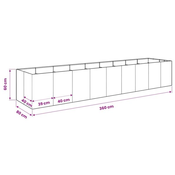 vidaXL Záhradný kvetináč Strieborná 360 x 80 x 60 cm Pozinkovaná oceľ – Obrázok 7