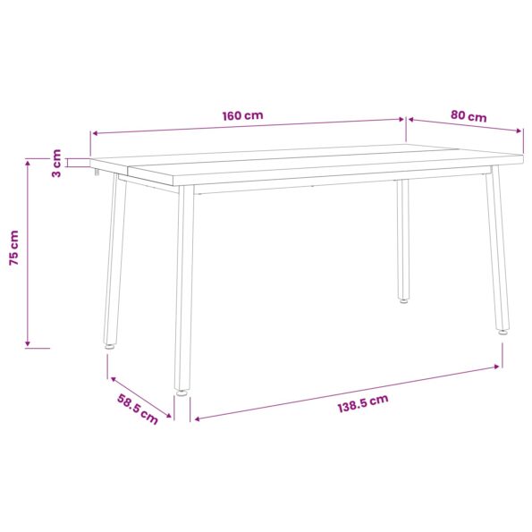 vidaXL Štvorcový jedálenský stôl 160 x 80 x 75 cm Pevné akáciové drevo – Obrázok 10