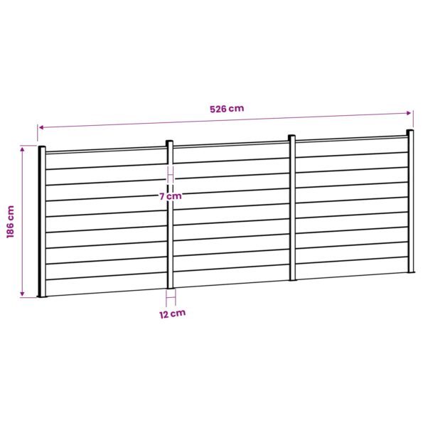 vidaXL Súprava plotov 526 x 186 cm WPC a hliník Sivá – Obrázok 9