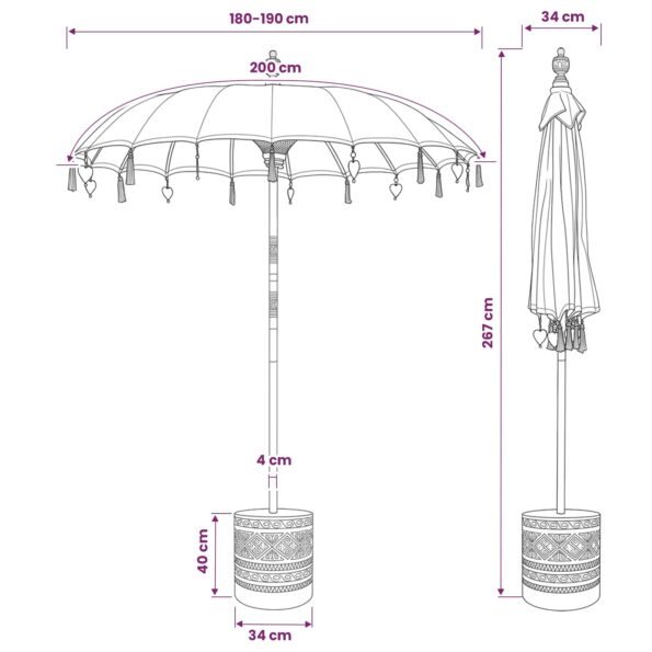 vidaXL Balijský slnečník s podstavcom Okrúhly 190 x 190 x 295 cm – Obrázok 7