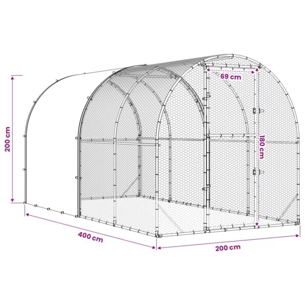 vidaXL Kurník pre kurčatá Strieborná 400 x 200 x 200 cm – Obrázok 9