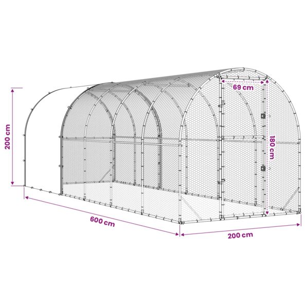 vidaXL Kurník pre kurčatá Strieborná 600 x 200 x 200 cm – Obrázok 9