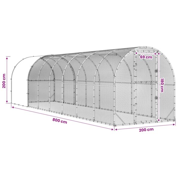 vidaXL Kurník pre kurčatá Strieborná 800 x 200 x 200 cm – Obrázok 10