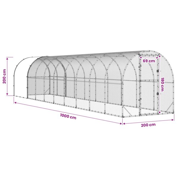 vidaXL Kurník pre kurčatá Strieborná 1000 x 200 x 200 cm – Obrázok 9