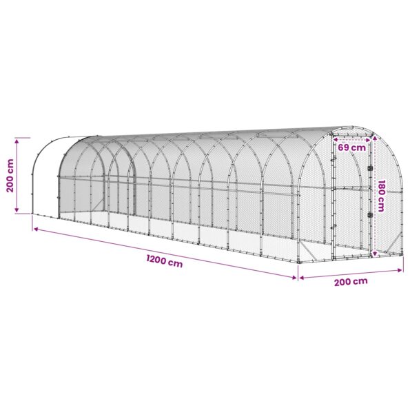 vidaXL Kurník pre kurčatá Strieborná 1200 x 200 x 200 cm – Obrázok 9