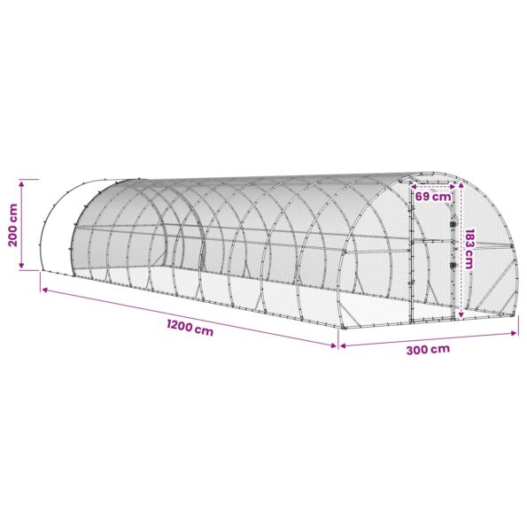 vidaXL Kurník pre kurčatá Strieborná 1200 x 300 x 200 cm – Obrázok 9