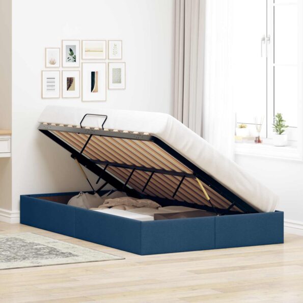 vidaXL Otomanový posteľný rám s úložiskom Modrá 120 x 200 cm látka – Obrázok 4