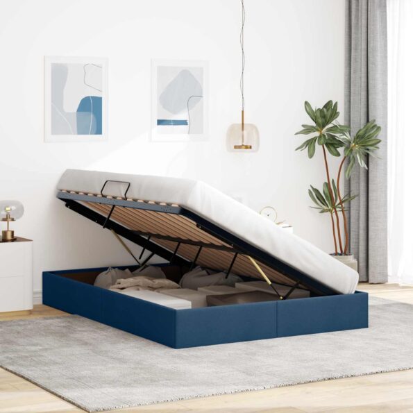 vidaXL Otomanový posteľný rám s úložiskom Modrá 140 x 190 cm látka – Obrázok 4
