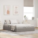 vidaXL Otomanový posteľný rám s úložiskom Sivohnedá 140 x 200 cm látka