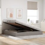 vidaXL Otomanový posteľný rám s úložiskom Sivohnedá 200 x 200 cm látka – Obrázok 4