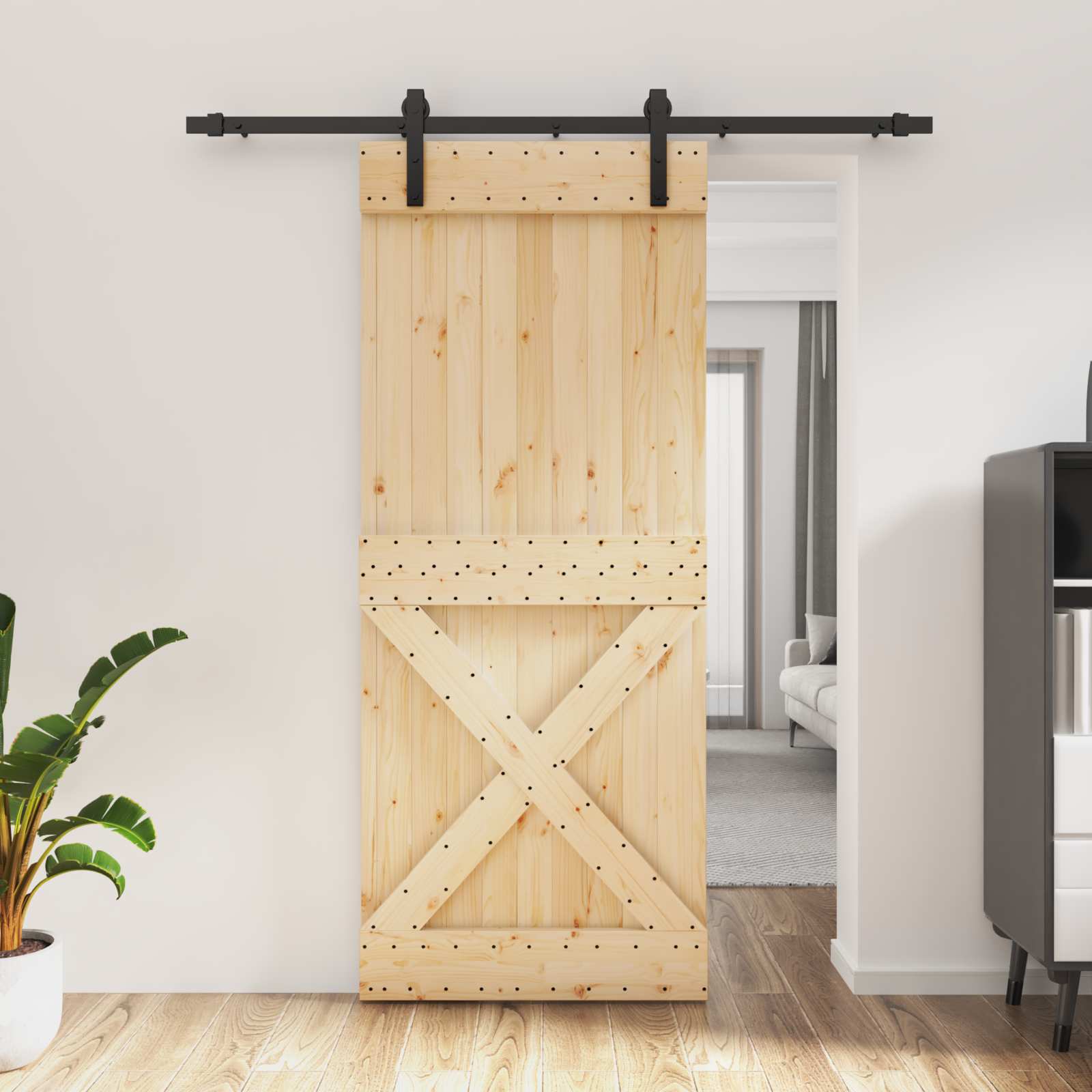 3444906_1.jpg vidaXL Posuvné dvere Prírodná a čierna 85 x 210 cm – Obrázok 1