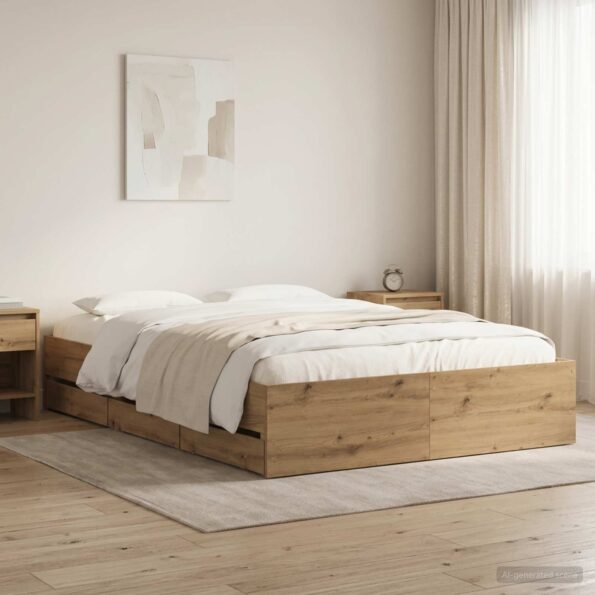 vidaXL Rám postele so skladom Dub artisan 150 x 200 cm – Obrázok 7