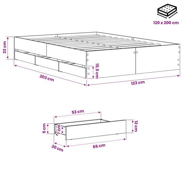vidaXL Rám postele so skladom Dub artisan 120 x 200 cm – Obrázok 6