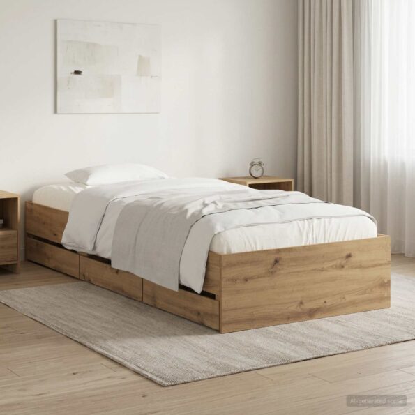 vidaXL Rám postele so skladom Dub artisan 90 x 200 cm Kompozitné drevo – Obrázok 7