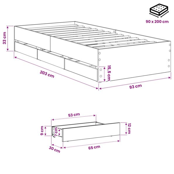 vidaXL Rám postele so skladom Dub artisan 90 x 200 cm Kompozitné drevo – Obrázok 6