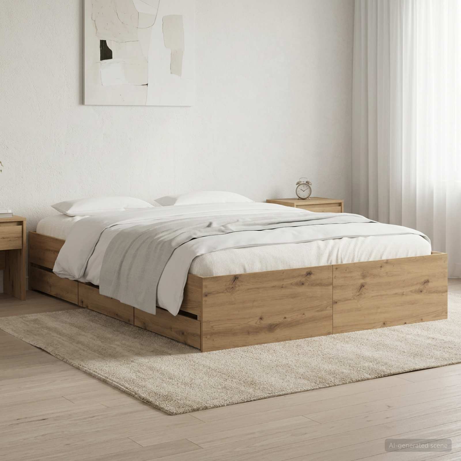 3445767_1.jpg vidaXL Rám postele so skladom Dub artisan 135 x 190 cm – Obrázok 1