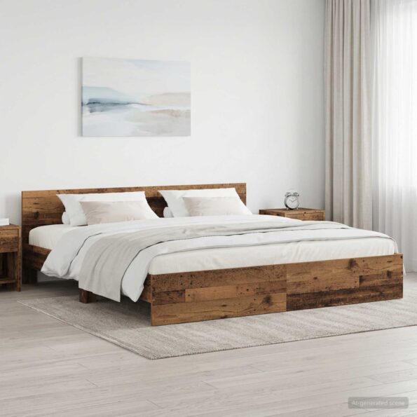 vidaXL Rám postele s čelom Staré drevo 200 x 200 cm Kompozitné drevo – Obrázok 8
